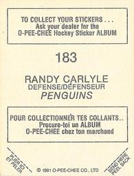 1981-82 O-Pee-Chee Stickers #183 Randy Carlyle  Back