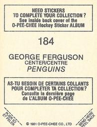 1981-82 O-Pee-Chee Stickers #184 George Ferguson  Back