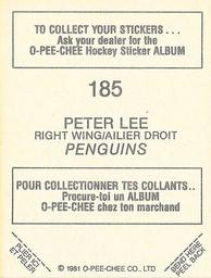 1981-82 O-Pee-Chee Stickers #185 Peter Lee  Back