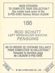 1981-82 O-Pee-Chee Stickers #186 Rod Schutt  Back