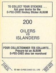 1981-82 O-Pee-Chee Stickers #200 Oilers vs. Islanders  Back