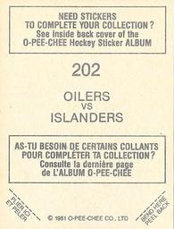 1981-82 O-Pee-Chee Stickers #202 Oilers vs. Islanders  Back