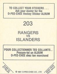 1981-82 O-Pee-Chee Stickers #203 Rangers vs. Islanders  Back
