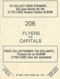 1981-82 O-Pee-Chee Stickers #206 Flyers vs. Capitals  Back