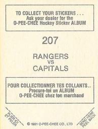 1981-82 O-Pee-Chee Stickers #207 Rangers vs. Capitals  Back
