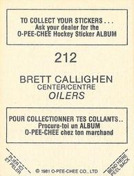 1981-82 O-Pee-Chee Stickers #212 Brett Callighen  Back