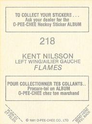 1981-82 O-Pee-Chee Stickers #218 Kent Nilsson  Back