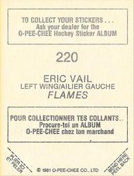 1981-82 O-Pee-Chee Stickers #220 Eric Vail  Back