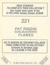 1981-82 O-Pee-Chee Stickers #221 Pat Riggin  Back