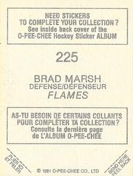 1981-82 O-Pee-Chee Stickers #225 Brad Marsh  Back