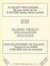 1981-82 O-Pee-Chee Stickers #230 Glenn Resch  Back