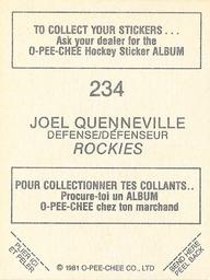 1981-82 O-Pee-Chee Stickers #234 Joel Quenneville  Back