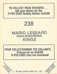 1981-82 O-Pee-Chee Stickers #238 Mario Lessard  Back