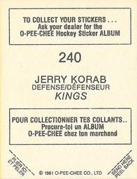 1981-82 O-Pee-Chee Stickers #240 Jerry Korab  Back