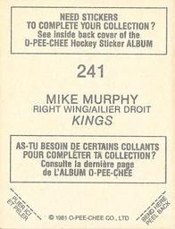 1981-82 O-Pee-Chee Stickers #241 Mike Murphy  Back