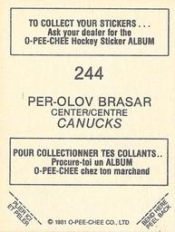 1981-82 O-Pee-Chee Stickers #244 Per-Olov Brasar  Back