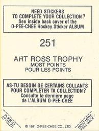 1981-82 O-Pee-Chee Stickers #251 Art Ross Trophy Back
