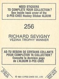 1981-82 O-Pee-Chee Stickers #256 Richard Sevigny  Back