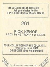 1981-82 O-Pee-Chee Stickers #261 Rick Kehoe  Back