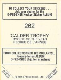1981-82 O-Pee-Chee Stickers #262 Calder Trophy Back