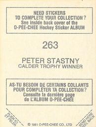 1981-82 O-Pee-Chee Stickers #263 Peter Stastny  Back
