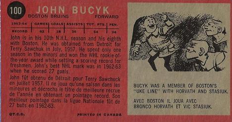 1964-65 Topps #100 John Bucyk Back