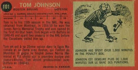 1964-65 Topps #101 Tom Johnson Back