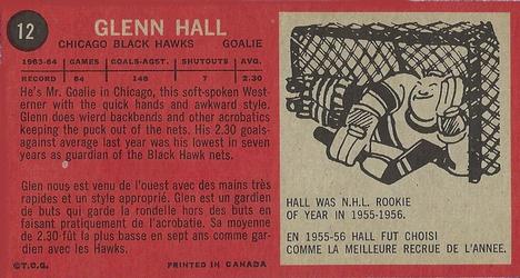 1964-65 Topps #12 Glenn Hall Back