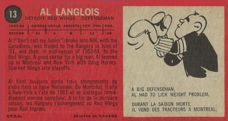 1964-65 Topps #13 Al Langlois Back