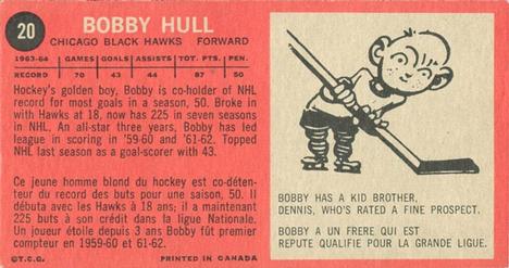 1964-65 Topps #20 Bobby Hull Back