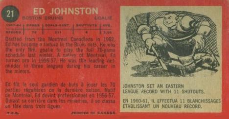 1964-65 Topps #21 Ed Johnston Back