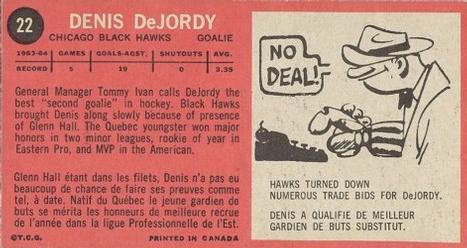 1964-65 Topps #22 Denis DeJordy Back
