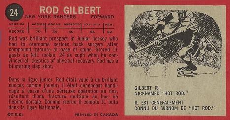 1964-65 Topps #24 Rod Gilbert Back