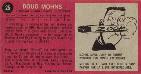 1964-65 Topps #25 Doug Mohns Back
