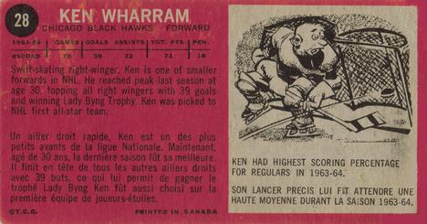 1964-65 Topps #28 Ken Wharram Back