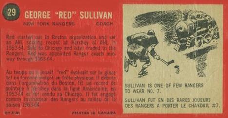 1964-65 Topps #29 Red Sullivan Back