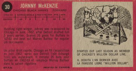 1964-65 Topps #30 John McKenzie Back