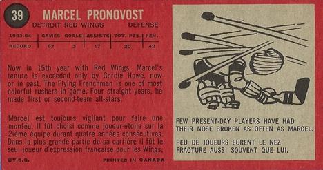 1964-65 Topps #39 Marcel Pronovost Back