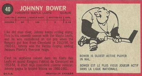 1964-65 Topps #40 John Bower Back