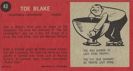 1964-65 Topps #43 Toe Blake Back