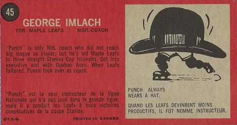 1964-65 Topps #45 Punch Imlach Back