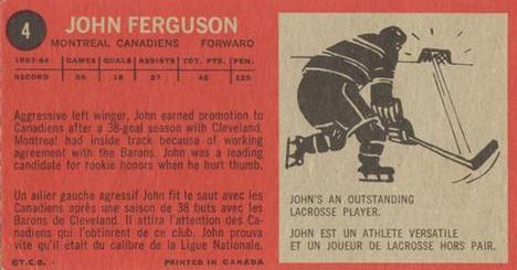 1964-65 Topps #4 John Ferguson Back