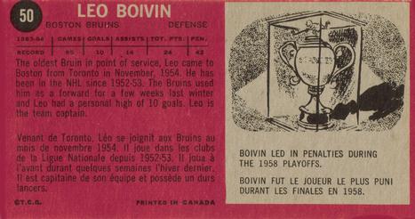 1964-65 Topps #50 Leo Boivin Back