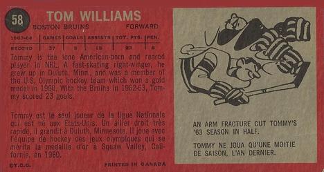 1964-65 Topps #58 Tom Williams Back