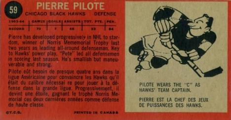 1964-65 Topps #59 Pierre Pilote Back