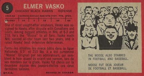 1964-65 Topps #5 Elmer Vasko Back