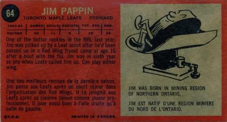 1964-65 Topps #64 Jim Pappin Back