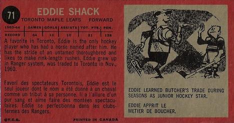 1964-65 Topps #71 Ed Shack Back