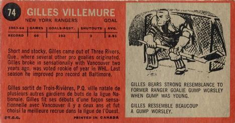 1964-65 Topps #74 Gilles Villemure Back