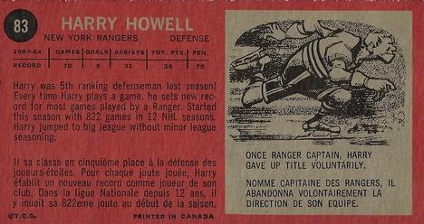 1964-65 Topps #83 Harry Howell Back